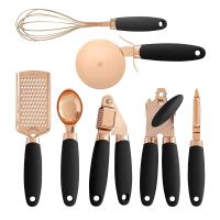 QTCF-7-pcs Kitchen Gadgets Set Copper Coated Stainless Steel Utensils With Soft Touch Handles  Garlic Press Whisk Cheese Grater