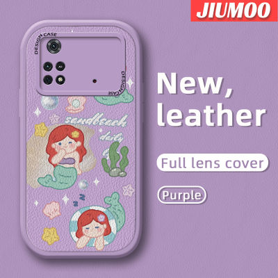 เคส JIUMOO สำหรับ Xiaomi Poco M4 Pro 5G Redmi Note 11T 5G Note 11S 5G เคสการ์ตูนเคสใส่โทรศัพท์หนังดีไซน์ใหม่กันกระแทกลายนางเงือกน่ารักฝาครอบเลนส์กล้องป้องกันซิลิโคนเคสฝาหลังอ่อนนุ่มแฟชั่น