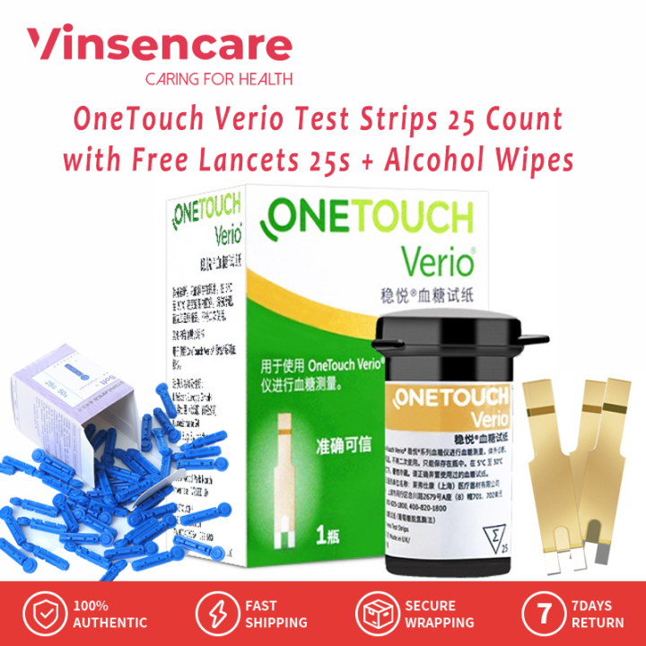 Vinsencare Verio Blood Glucose Test Strips 25 Count with Free