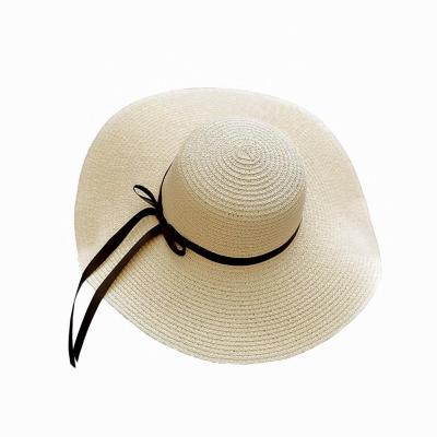 หมวกมัดโบว์ชายทะเลมีปีกกว้างพับได้50 + ปีกกว้างหมวกฟางสำหรับฤดูร้อนฝาพับเก็บได้หมวกใหม่