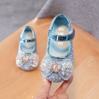 Disney Frozen Elsa Princess Designer Crystal Flat Shoes Kids Bow Tie Bling Slip on Baby Girls Shoes Child Flats GiftTH