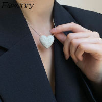 FOXANRY 925 Sterling Silver Necklace New Fashion Vintage Simple Sweet Matte Texture LOVE Heart Glossy Party Jewelry Lover Gifts