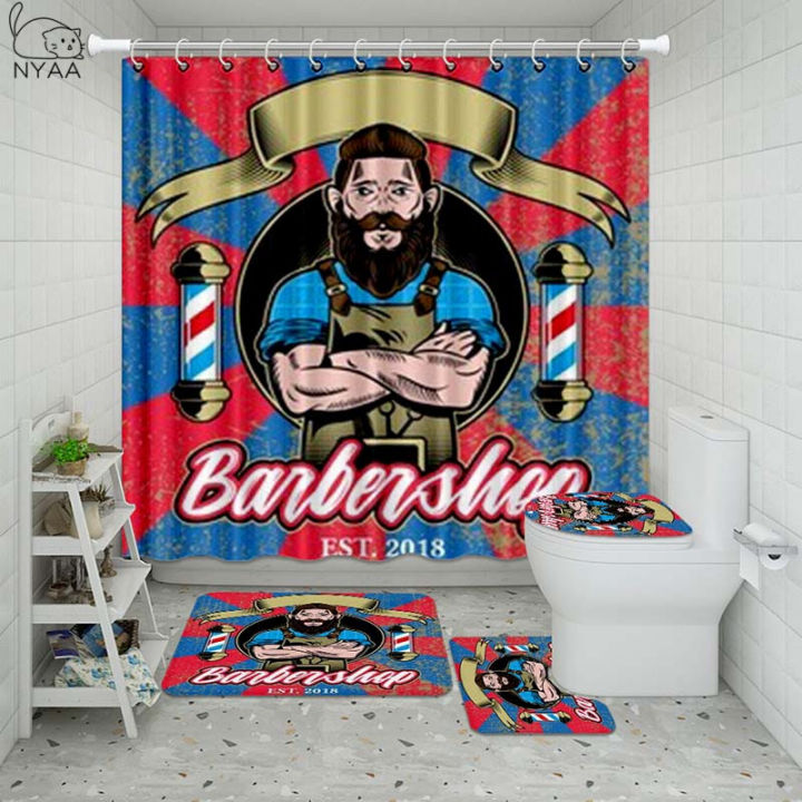 vixm-retro-barbershop-bathroom-waterproof-shower-curtain-set-pedestal-rug-lid-carpet-toilet-cover-set-bath-curtain-mat-set