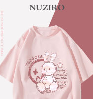 NUZIRO(พร้อมส่ง)เสื้อยืดแขนสั้น พิมพ์กระต่ายสีชมพู ผ้านิ่ม เด้ง ใส่สบาย สไตล์เกาหลี #I0082