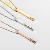 Qitian Statement Rose Gold Color Long Column DIY Engraved Pendants &amp; Necklaces Women Personalized Name Bar Jewelry For Women