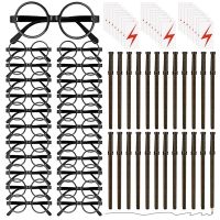 72x Wizard Theme Party Favors Set Includes 24 Wand Pencils 24 Wizard Glasses with Round Frame No Lenses 24 Tattoos