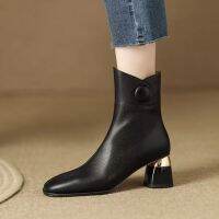 HOT★Plus Size 35-42 Womens Ankle Boots Gold Heels Dress Shoes Square Toe Sewing Botines High Heels Designer Shoes Winter 9934N