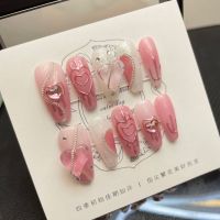 [HANDMADE]Artificial Nail Sweet Love Crystal Phototpy Nails Reusable and Removable Nails