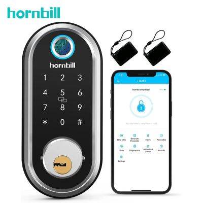 Hornbill ไบโอเมตริกซ์ประตูล็อคอัจฉริยะลายนิ้วมือไร้กุญแจที่ล็อคประตูปลดล็อคอิเล็กทรอนิกส์สำหรับสำนักงานบ้านปลอดภัย