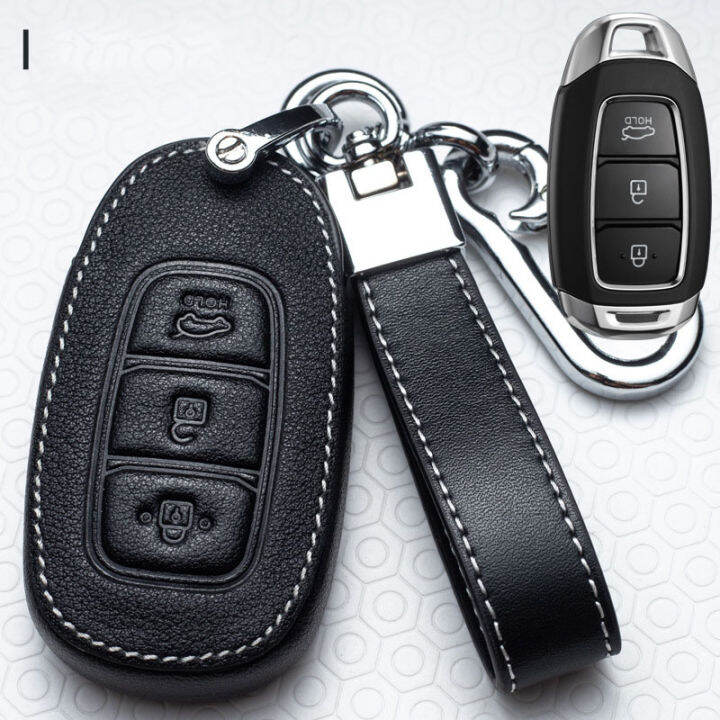 Leather Car Key Case Cover For Hyundai I30 Ix35 Kona Encino Solaris