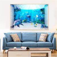 Luyameishop Ocean Life Wall Art: แมงกะพรุนสีชมพู,เต่าทะเล,ปลาโลมาสีฟ้า,ภาพวาดทรงกระบอกปลาสีทองสำหรับตกแต่งบ้าน