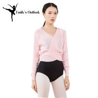 Womens Ribbed Sweater Knit y Deep V Neck Bandage Surplice Wrap Crop Top Soft Ballet Warm Up Jacket For Leotards Dance Dress