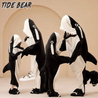 TIDE BEAR ชุดนอนชายขายาวชุดนอนผ้าสักหลาดลายการ์ตูนชุดนอนปลาฉลามสำหรับชุดนอนเป็ดชุดนอนชิ้นเดียวแบบหนาชุดนอนคู่รักชุดอยู่บ้านสำหรับแฟนชุดนอนตลก