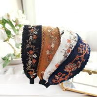 【cw】 Ethnic Embroidered Headband Hairband Boho Suede Floral Fabric Hair Bands Accessories