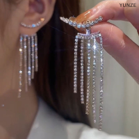 YUNZE ของขวัญที่ประณีตเครื่องประดับงานปาร์ตี้ Anting Berlian Imitasi แบบพู่ยาวสไตล์เกาหลีดีไซน์ทันสมัย1คู่