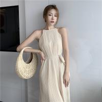 French hanging skirt with shoulder-straps sleeveless off-the-shoulder neck crushing temperament design feeling small female long summer dress