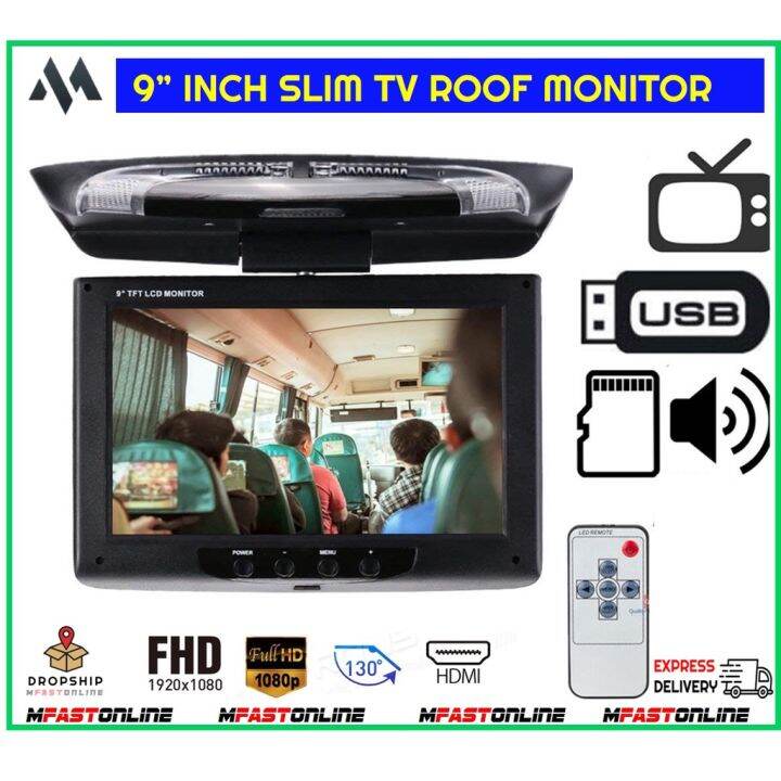 Car Roof Monitor 9 Inch Flip Down Roof Mount Monitor Full HD TFT LCD Screen With Reading Light