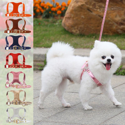 Dog Harness Vest PU Leather Dog Leash Pink Gold Small Collar For Terrier Schnauzer Cat Dog Adjustable Strap Belt for Dog