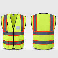 เสื้อกั๊กสะท้อนแสงที่มองเห็นได้สูงปรับแต่งโลโก้ด้วย5กระเป๋า Hi Vis Vest Outdoor Construction Workwear