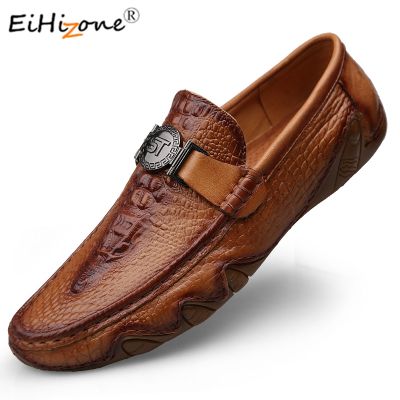 TOP☆Men Crocodile pattern Genuine Leather Formal Loafer Shoes Men Slip-on Moccasins Handmade Man Casual Shoes Driving Walk Size 38-44