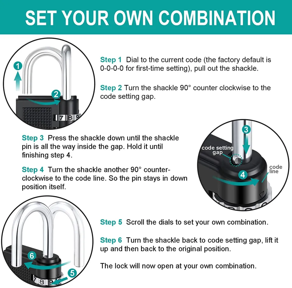 ZHEGE Lock for Gym Locker, 4 Digit Combination Lock for Gym, Employee, School, Fence, Gate, Hasp Cabinet, Set Your Own Keyless Resettable Combo Lock