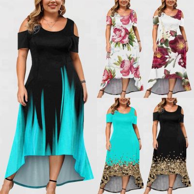 Tops Off Shoulder Boho Summer Dresses For Women 2023 Plus Size Print Floral Dresses O Long Neck A Print Dress платье женское