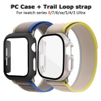 Casing PC + สายคล้องสำหรับสายคาด Apple Watch Ultra 49มม. 44มม. 45มม. 42มม. 40มม. 41มม. 38มม. เคสสายห่วงไนลอนสำหรับ I Watch Series 8 7 6 5 4 3 Se สร้อยข้อมือแบบพิเศษ