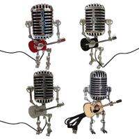 โคมไฟตั้งโต๊ะ Steampunk Standable Vintage Microphone Guitar Robot Table Lamp LED Bulbs Durable Home Desktop Decoration For Ho