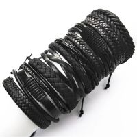 10 Pcs/set Black Wrap Woven New Fashion Handmade Men Bracelets Male Women Leather Bracelets Men Bangle Wholesale Jewelry Gift Charms and Charm Bracele