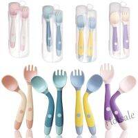 【hot sale】 ❐ C01 Baby Utensils Spoons Forks Set with Travel Safe Case Toddler Babies Children Feeding Training Spoon Easy Grip Heat-Resistant Bendable Soft