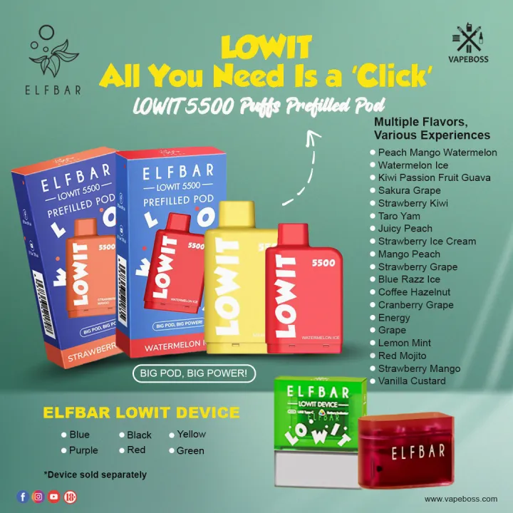 (close Pod Flavor) Elfbar Lowit 5500 Prefilled Pod Kit Lowit Pod Lowit 