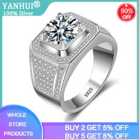 YANHUI Luxury Men 100 Original 925 Silver Rings Gift For Men High Quality Full Zirconia Stones Wedding Rings Men Jewelry R225