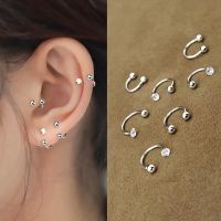 1Pair 925 Sterling Silver Tragus Piercing Helix Studs Earrings For Women Girls Zircon Hoop Nose Ring Conch Body Piercing Jewelry