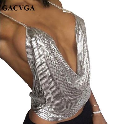☍✼ GACVGA 2021 Backless Crop Halter Camis Cropped Top Ladies Blusa