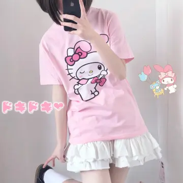 Kawaii Sanrio Hello Kitty T-shirt Cute Anime Cartoon Pure Cotton Short  Sleeve Sweat Uptake Comfortable Sports Top Holiday Gifts