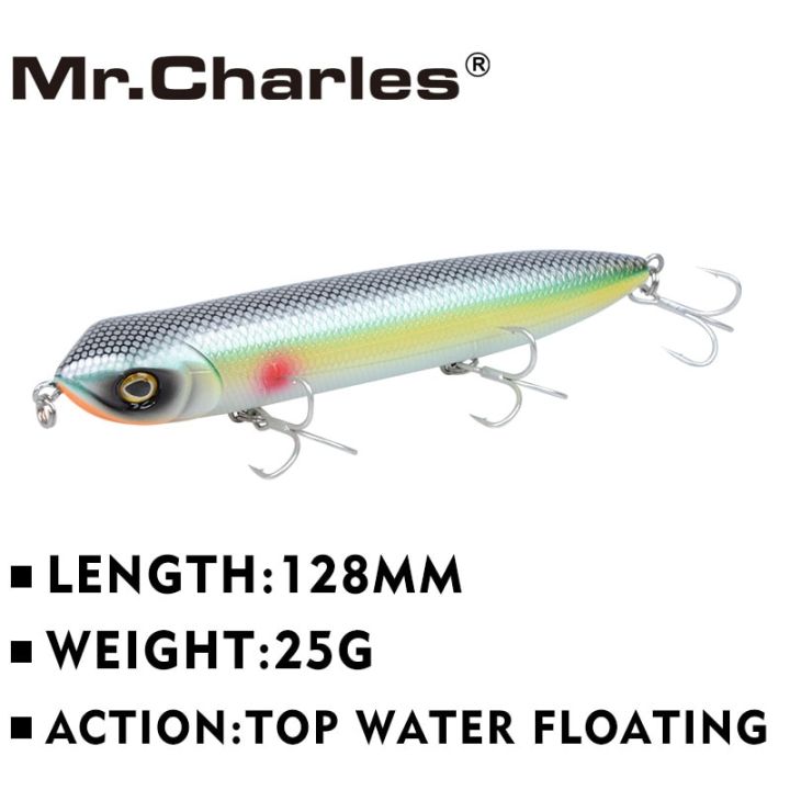 mr-charles-cmc018เหยื่อล่อปลา128มม-25g-ลอยน้ำสีสารพัน-popper-wobbler-ดินสอล่อมือล่อตกปลา