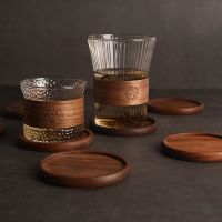 New Walnut Coasters Round Japanese Coasters Coffee Tea Cup Mats Heat Resistant Natural Wood Table Pad for Home Office Kitchen