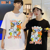 WOMA เสื้อยืดแขนสั้นสำหรับผู้ชาย,เสื้อยืดพิมพ์ลายรอยเท้าแมวชุดคู่รักทรงหลวม