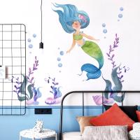 ✈☾ Zsz1913 new mermaid underwater world cartoon adornment wall wall of setting of the bedroom can remove wall stickers