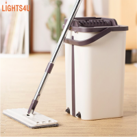 ม็อบรีดน้ำ ม็อบถังรีดน้ำ ม็อบรีดถังรีดน้ำ Flat Mop รีดน้ำและซักแห้งได้ในถังเดียว แถมฟรี ผ้าม็อบไมโครไฟเบอร์ สะดวก แห้งเร็ว lights4u