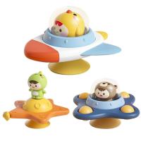 Suction Cup Toys 3PCS Bear Dinosaur Chick Spinwheel Toys with Suction Base Early Development Cartoon Baby Teether Toys for High Chair Food Tray Bathroom Wall first-rate