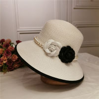 French retro elegant straw hat Hepburn pearl flower fisherman hat seaside holiday beach hat sunshade sunblock hat lady