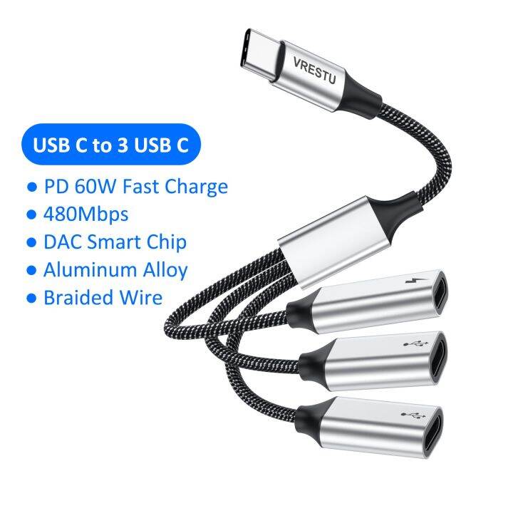 usb-ชนิด-c-เพื่อ-usb-2-0-usbc-dock-hub-3-in-1-usb-c-อะแดปเตอร์-otg-ชาร์จ-pd60w-สำหรับ-macbook-pro-ipad-pro-กูเกิ้ลทีวีชิพ-dac-feona