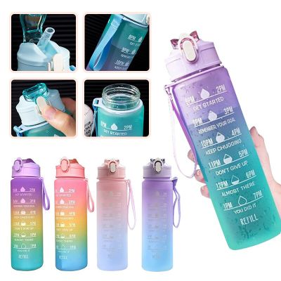 900ML Sports Water Bottle with Straw Time Marker Leak-proof Cup Motivational Portable Water bottle for Outdoor Sport Fitness Jug