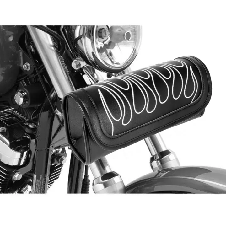 Universal Motorcycle Fork Bag PU Leather Handlebar Tool Saddle Bag Rear