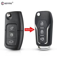 Keyyou เคส Kunci Remote Mobil พับได้ปรับกระดุม3ปุ่มสำหรับ Ford Mondeo โฟกัสเฟียสต้า C Max S Max Galaxy เข้าโดยไม่ใช้กุญแจ