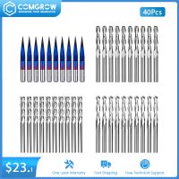 40pcs ทังสเตนเหล็ก End Mills CNC Router Bits 1/8－Shank Nano Blue Coat CNC Engraving Bit Set Milling Cutter เครื่องมืองานไม้