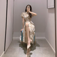 CWwartNew Womens Summer Cheongsam Young Girl Palace Style 2023 R Dress French Style Female Long Qipao Puff Sleeve D D830