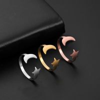 Skyrim Lovely Moon Star Stainless Steel Ring Women Girls Resizable Casual Finger Rings Anniversary Gift Jewelry Wholesale 2022