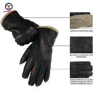 CHING YUN New best selle Winter man deer skin leather gloves warm soft external suture gloves 70 wool lining large size glove